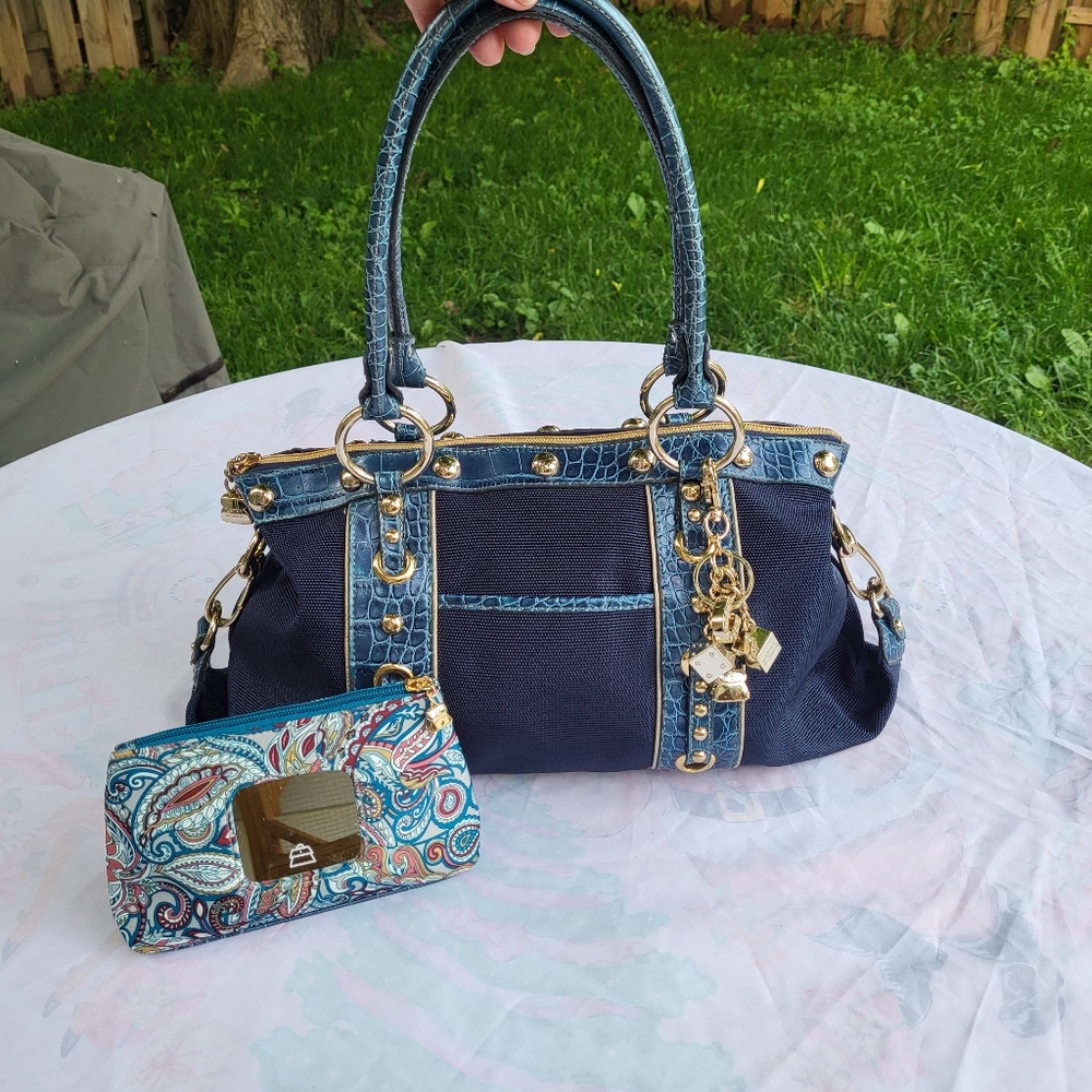 Stylish Blue Handbag with Gold Accents